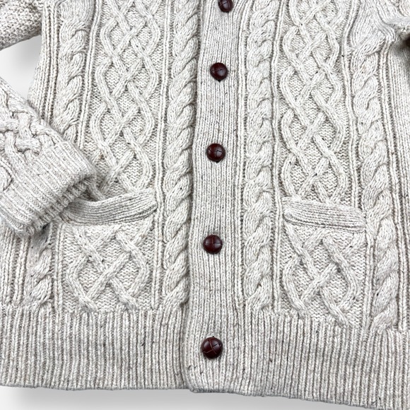 Vintage J. Crew Sweater Cardigan‎ Mens Medium Cable Knit Cabincore Grandpa Beige - Picture 3 of 11